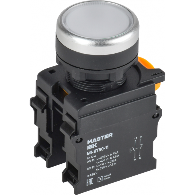 Кнопка d=22мм IEK MASTER 1NO+1NC белая MI-BT60-11-3-22-K01