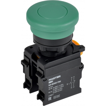 Кнопка IEK MASTER MI-BG60-11M-3-21-K06 &quot;Грибок&quot; без фиксации d=22мм 1NO+1NC зелёная