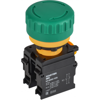 Кнопка IEK MASTER MI-BG60-11ZS-3-23-K06 &quot;Грибок&quot; поворотная с фиксацией 1NO+1NC зелёная