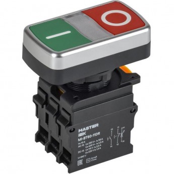 Кнопка &quot;I-O&quot; с подсветкой IEK MASTER MI-BT60-11DR-3-11-K51 d=22мм 1NO+1NC