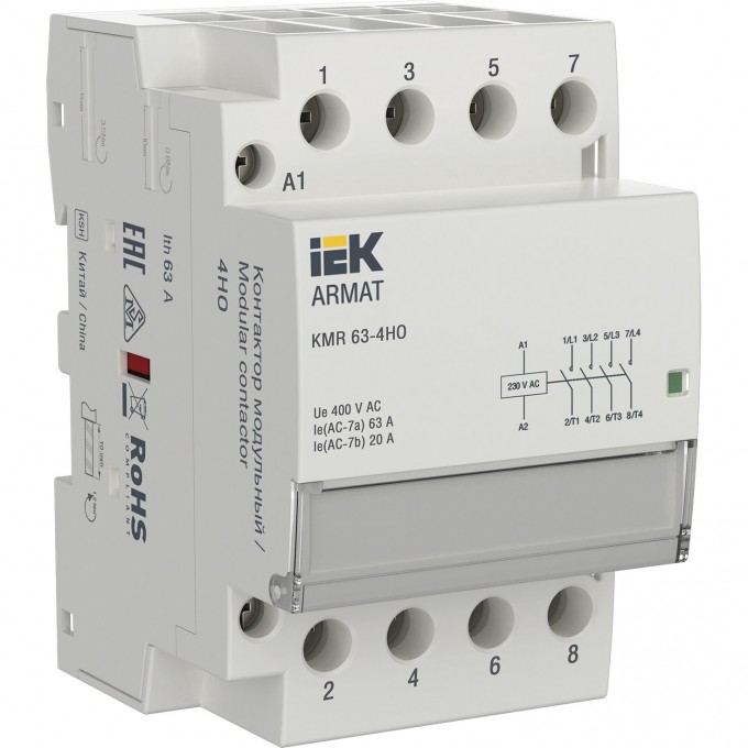 Контактор модульный IEK ARMAT KMR 63А 230В AC 4НО AR-KMR10-063-40-230 Контактор модульный IEK ARMAT KMR 63А 230В AC 4НО AR-KMR10-063-40-230