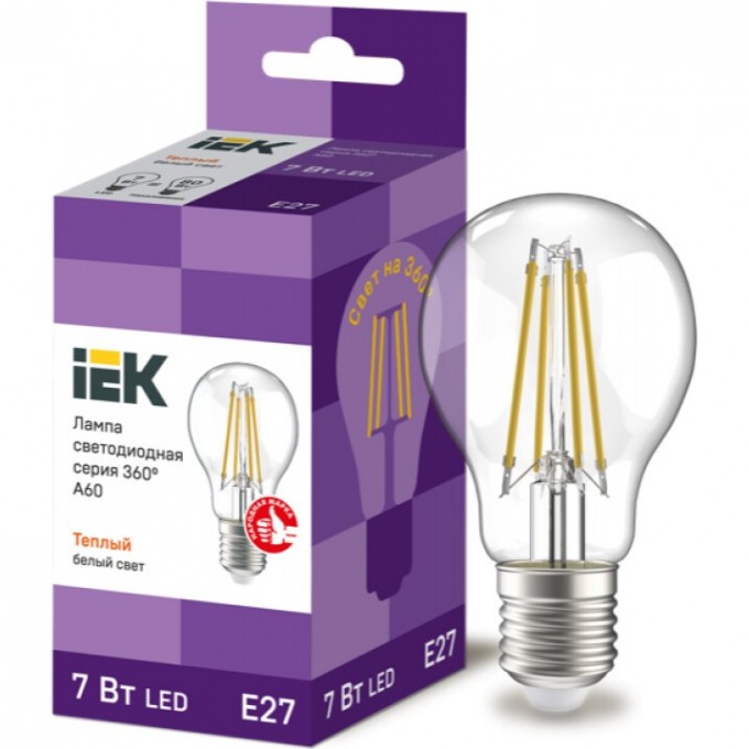 Лампа IEK серия 360, LED, A60, прозрачная, 7вт, 230В, 3000К, E27 LLF-A60-7-230-30-E27-CL Лампа IEK серия 360, LED, A60, прозрачная, 7вт, 230В, 3000К, E27 LLF-A60-7-230-30-E27-CL