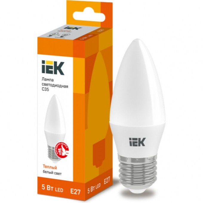 Лампа светодиодная IEK C35 свеча 5Вт 230В 3000К E27 - LLE-C35-5-230-30-E27 Лампа светодиодная IEK C35 свеча 5Вт 230В 3000К E27 - LLE-C35-5-230-30-E27