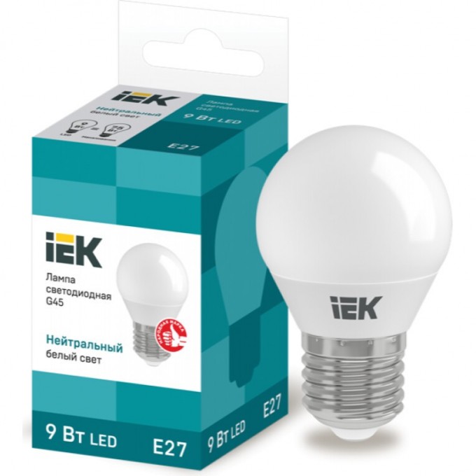 Лампа светодиодная IEK G45 шар 9Вт 230В 4000К E27 - LLE-G45-9-230-40-E27 Лампа светодиодная IEK G45 шар 9Вт 230В 4000К E27 - LLE-G45-9-230-40-E27
