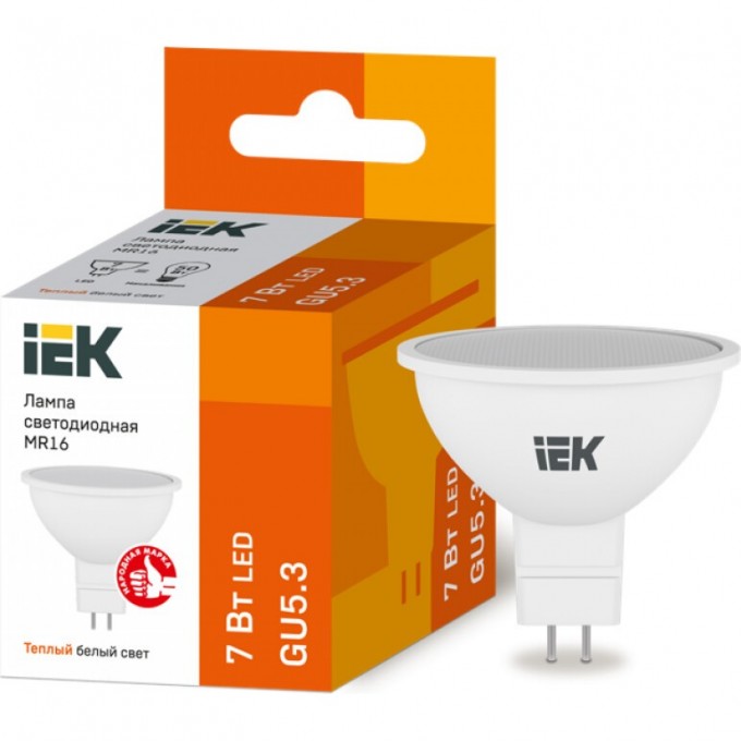 Лампа светодиодная IEK MR16 софит 7Вт 230В 3000К GU5.3 - LLE-MR16-7-230-30-GU5 Лампа светодиодная IEK MR16 софит 7Вт 230В 3000К GU5.3 - LLE-MR16-7-230-30-GU5