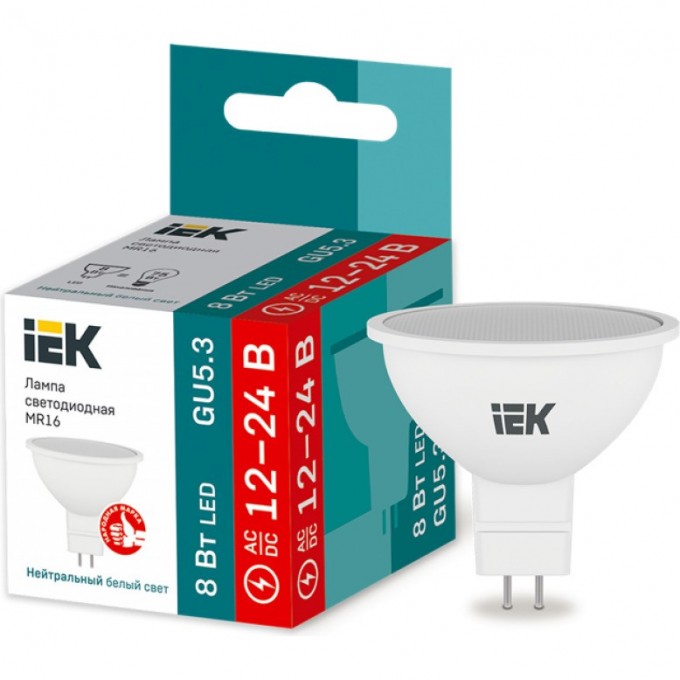 Лампа светодиодная IEK MR16 софит 8Вт 12-24В 4000К GU5,3 - LLE-MR16-08-12-24-40-GU5 Лампа светодиодная IEK MR16 софит 8Вт 12-24В 4000К GU5,3 - LLE-MR16-08-12-24-40-GU5