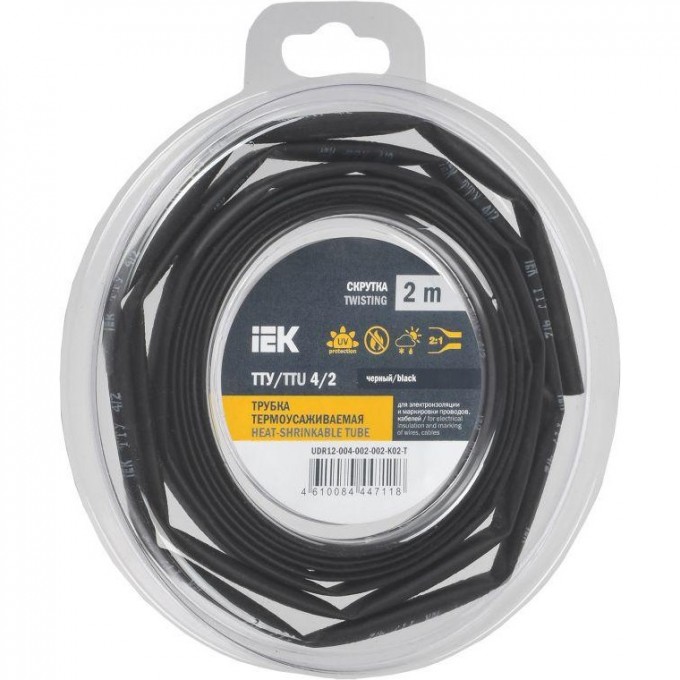 Трубка термоусадочная IEK ТТУ нг-LS 4/2 черн. (уп.2м) UDR12-004-002-002-K02-T Трубка термоусадочная IEK ТТУ нг-LS 4/2 черн. (уп.2м) UDR12-004-002-002-K02-T