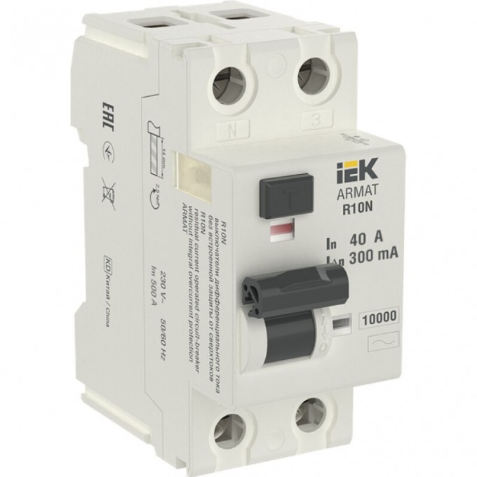 Выключатель дифференциального тока IEK ARMAT R10N 2P 40А 300мА тип AC - AR-R10N-2-040C300 Выключатель дифференциального тока IEK ARMAT R10N 2P 40А 300мА тип AC - AR-R10N-2-040C300